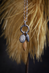 Three Pod Feather Cluster Pendant Necklace