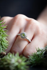 Peridot Bobbled Pollen Stacking Ring - Silver and Peridot - Current Design - Size K1/2 / L