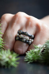 Oxidised Silver and Silver Cauliflower Trio Ring - Each ring is size L1/2 but together fit size K/2 finger
