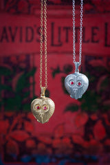 Owl Heart Amulet Pendant Necklace - Silver and Ruby