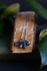 Red Garnet Five Pollen Cluster Necklace - Oxidised Silver and Garnet - Current Design