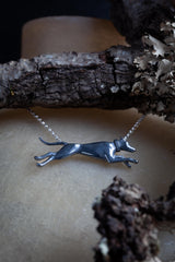 Running Whippet Pendant Necklace - Silver