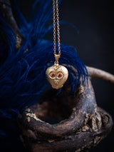 Owl Heart Amulet Pendant Necklace - Silver and Ruby