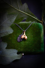 Twin Acorn and Oak Leaf Pendant Necklace