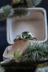 Green Tourmaline and Diamond Couplet Ring - 9ct Yellow Gold