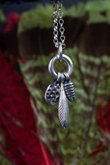 Three Pod Feather Cluster Pendant Necklace