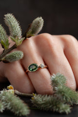 Green Tourmaline and Diamond Couplet Ring - 9ct Yellow Gold