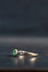 Green Tourmaline and Diamond Couplet Ring - 9ct Yellow Gold