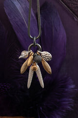 Dream Catcher Feather and Pod Cluster Pendant Necklace