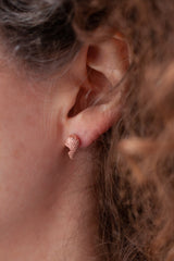 Tiny Two Part Heart Earrings - Spotted Rose Gold plated Silver / Silver plain - Past Design