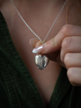 Owl Heart Amulet Pendant Necklace - Silver and Ruby