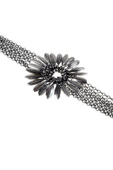 My Gerbera Bracelet in oxidised silver features a large stylised gerbera flower with movable petal charms