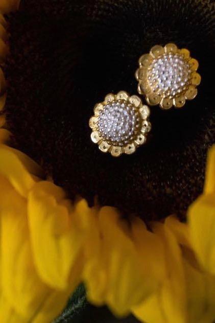 My Sunflower Stud Earrings feature sunflower heads in mix and match metals