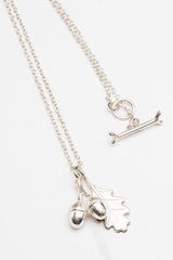 Twin Acorn and Oak Leaf Pendant Necklace