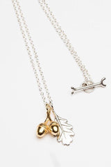 Twin Acorn and Oak Leaf Pendant Necklace