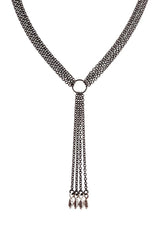 Four Chain Rice Pearl Drop Necklace