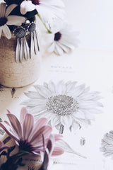 My Aster Daisy Drop Earrings feature a domed beaded flower head with three petals dropping down