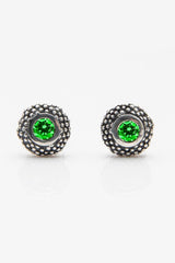My January Green Garnet Bobbled Pollen Stud Earrings in oxidised silver
