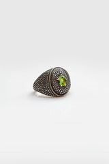 Serpent Eye Signet Ring with faceted Peridot