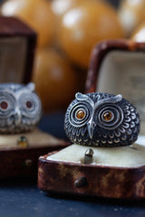 A statement Owl Ring, inspired by Harry Potter's owl Hedwig, with Yelow Sapphire eyes