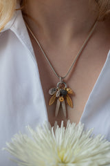 Dream Catcher Feather and Pod Cluster Pendant Necklace