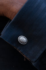 A bold and modern cufflink design inspired by the texture of snake skins