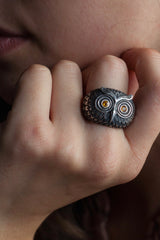 Owl Ring with Yellow Sapphires