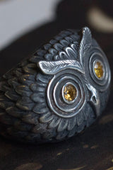 Owl Ring with Yellow Sapphires