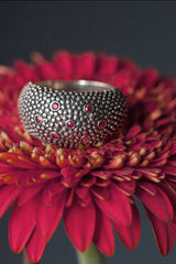 My chunky RuBubble Ring is highly textured with beads of silver and set with 7 rubies.