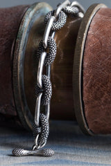 My chunky Spotted Oval and Plain Link Bracelet features spotted and smooth shiny elongated oval links