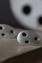 My Face Cufflinks with T bar are a modern design in matte silver with dark recesses