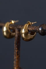 My Silver Cup Earrings in yellow gold plated silver curve round under the earlobe and hang from a stud