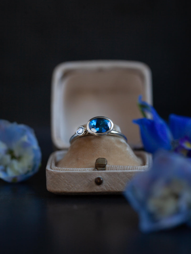 London Blue Topaz and Diamond Couplet Ring - 9ct White Gold