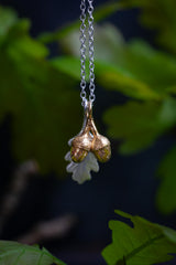 Twin Acorn and Oak Leaf Pendant Necklace