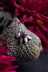 July Ruby Birthstone 5 Pollen Charm Cluster Pendant Necklace