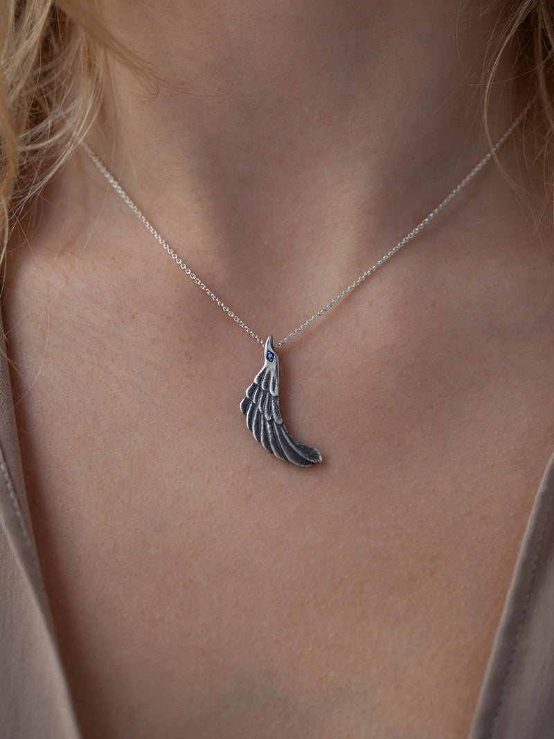 Sky Charm Pendant Necklace  - Silver & Sapphire