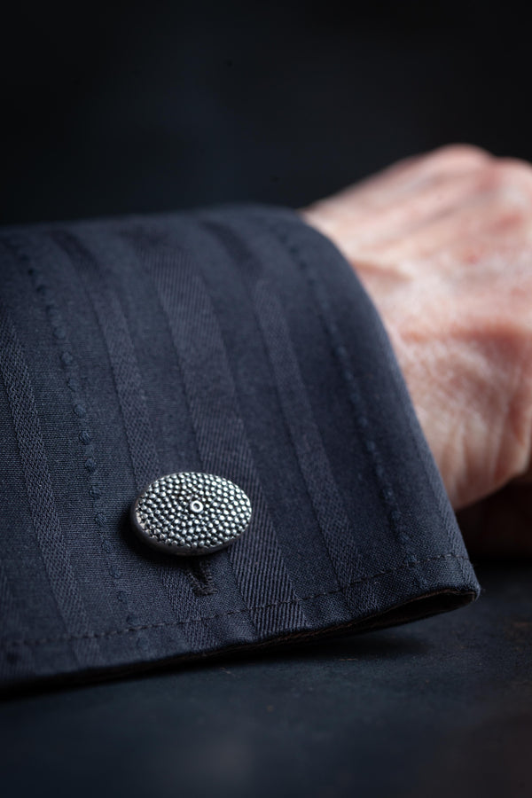 Chunky Dotty Oval Cufflinks - One Silver the other Oxidised Silver