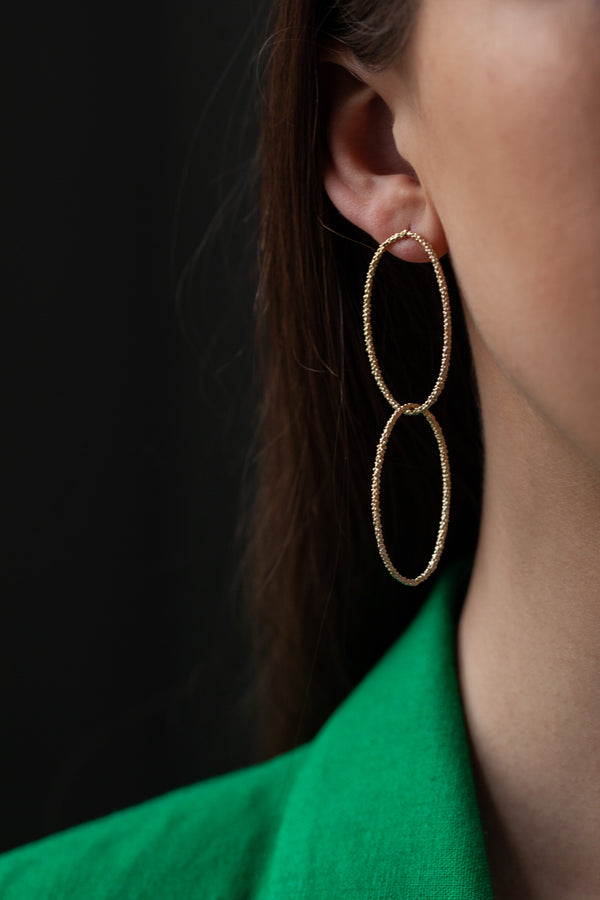 Double Oval Bobbled Hoop Drop Earrings