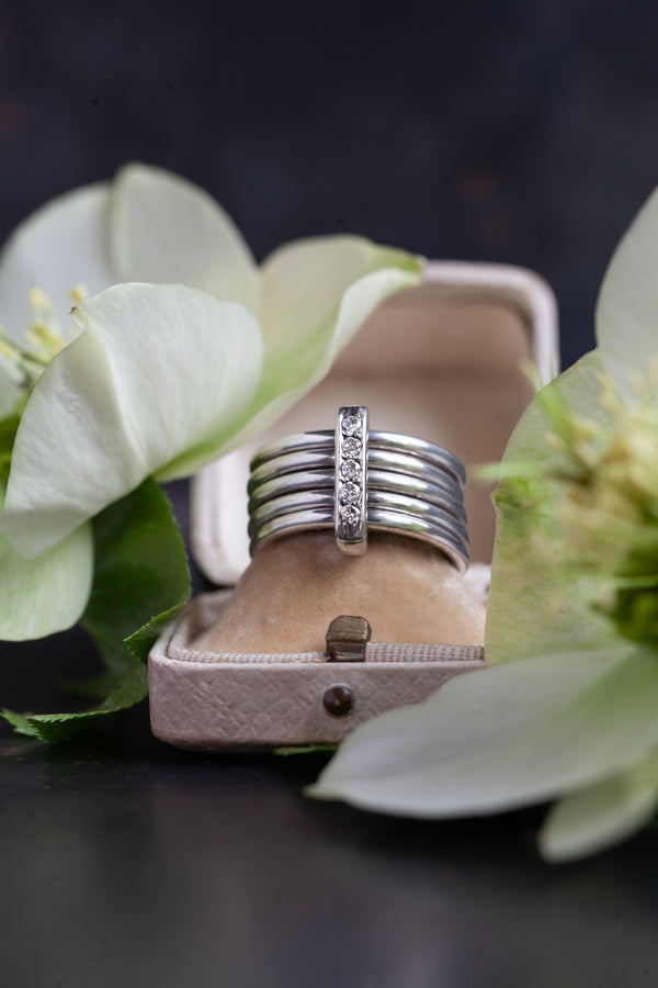 Silver Five Band Diamond Bar Ring