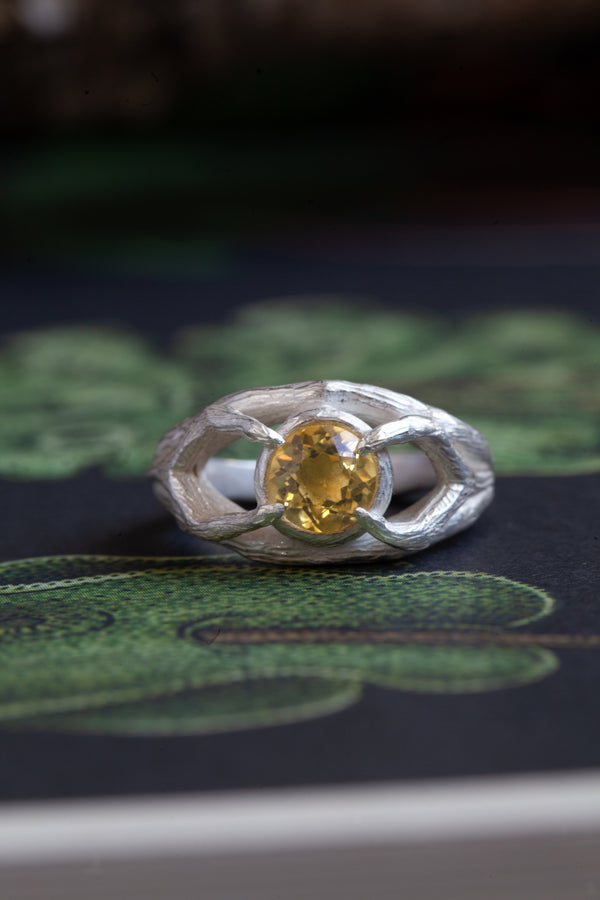 Women's chunky silver ring, made by UK artisan jeweller silver and citrine ring 