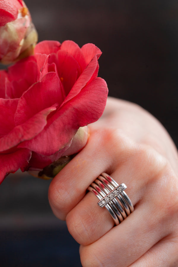 Silver Five Band Diamond Bar Ring