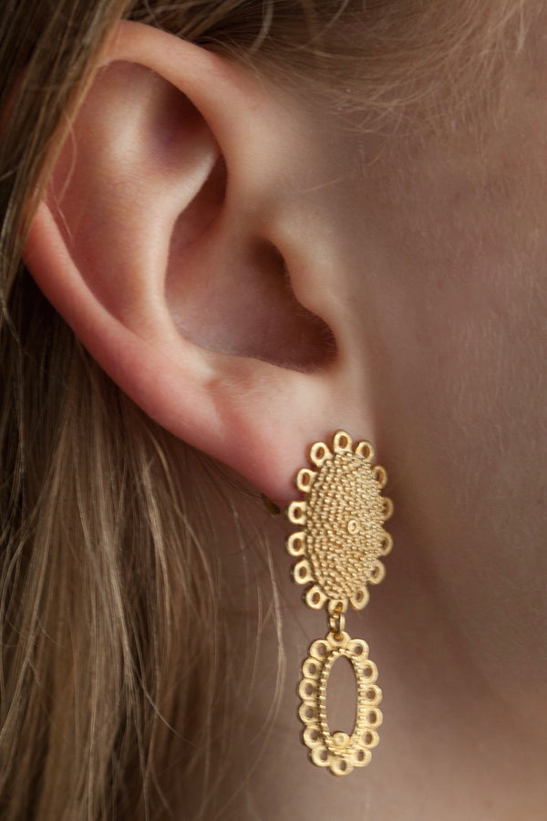 Baroque 2 Part Drop Earrings - Yellow Gold Plated  Silver