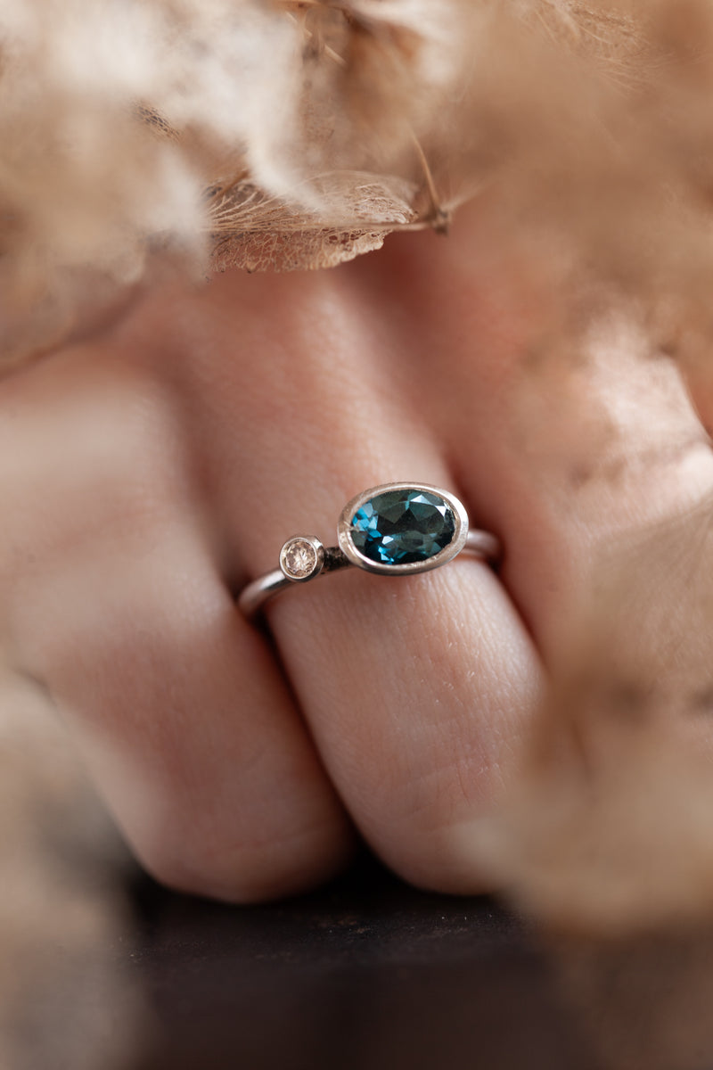 London Blue Topaz and Diamond Couplet Ring