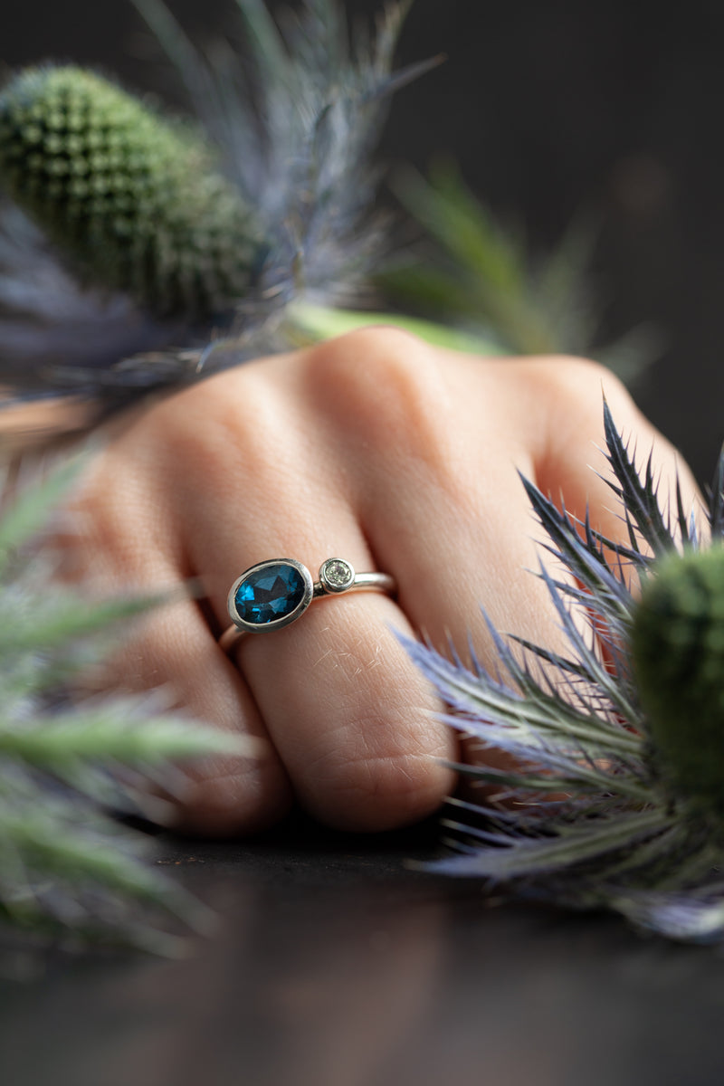 London Blue Topaz and Diamond Couplet Ring - 9ct White Gold