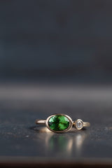Green Tourmaline and Diamond Couplet Ring - 9ct Yellow Gold