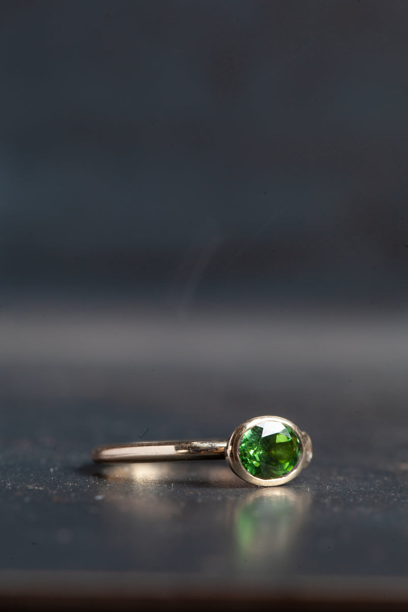 Green Tourmaline and Diamond Couplet Ring - 9ct Yellow Gold