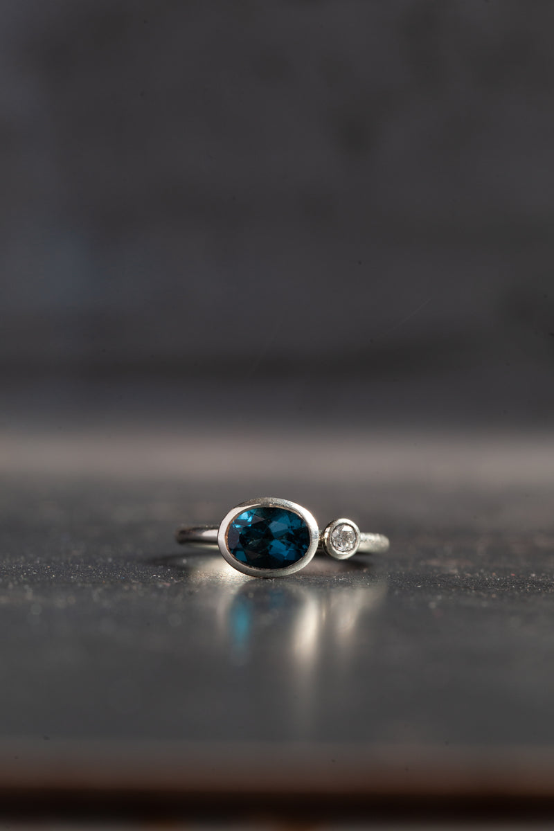 London Blue Topaz and Diamond Couplet Ring - 9ct White Gold