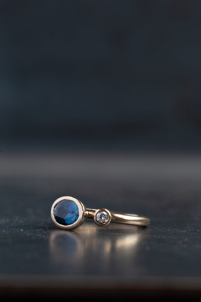 London Blue Topaz and Diamond Couplet Ring - 9ct White Gold