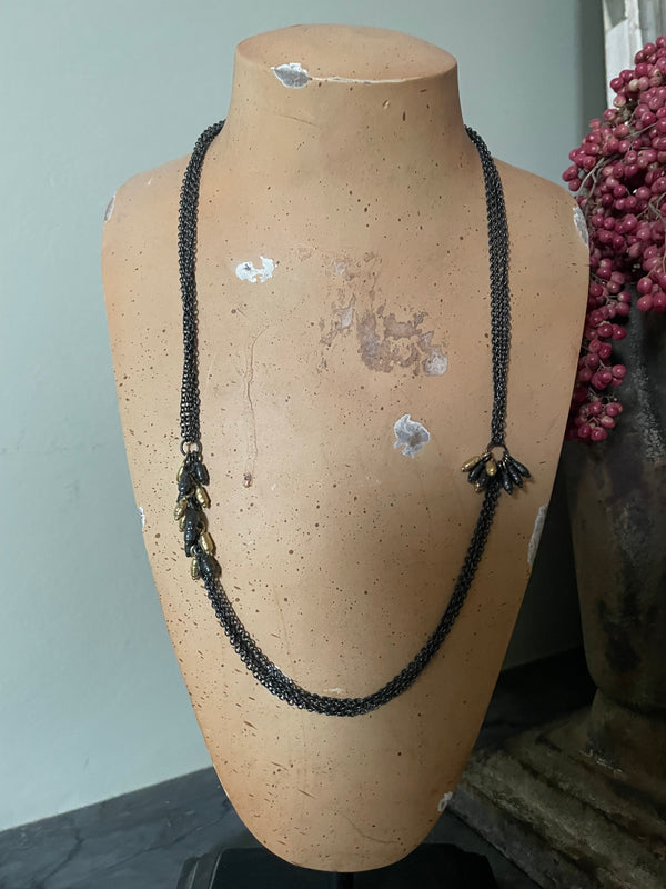 Rice Pearl Twin Set Necklace -  One of a Kind Oxidised Silver and Solid 18ct gold