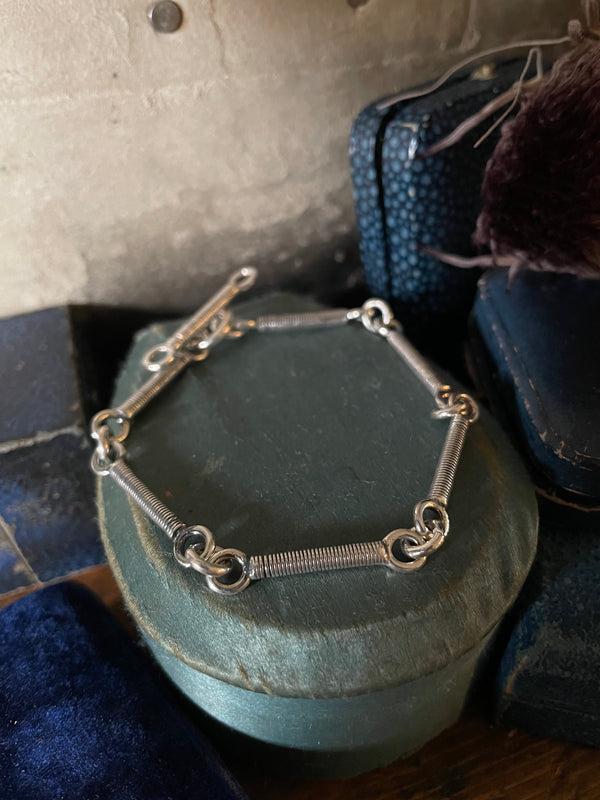 Striped Link Bracelet - Silver and Oxidised Silver